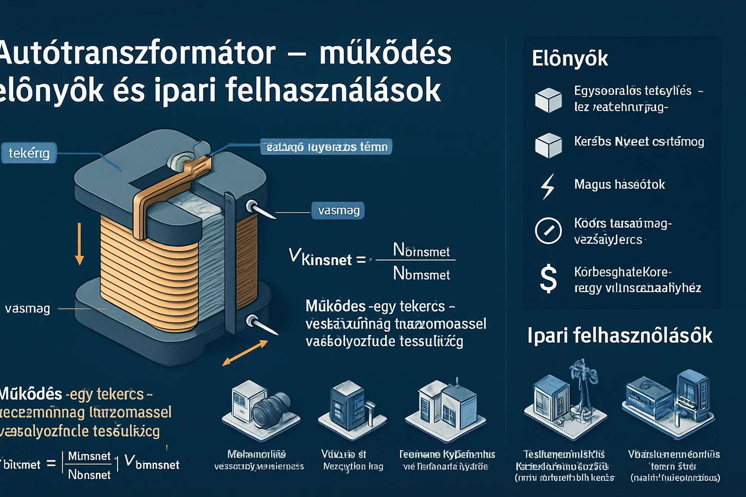Autótranszformátor – működés, előnyök és tipikus ipari felhasználások 2 Autótranszformátor ábrázolása, amely bemutatja a működését és felépítését.
