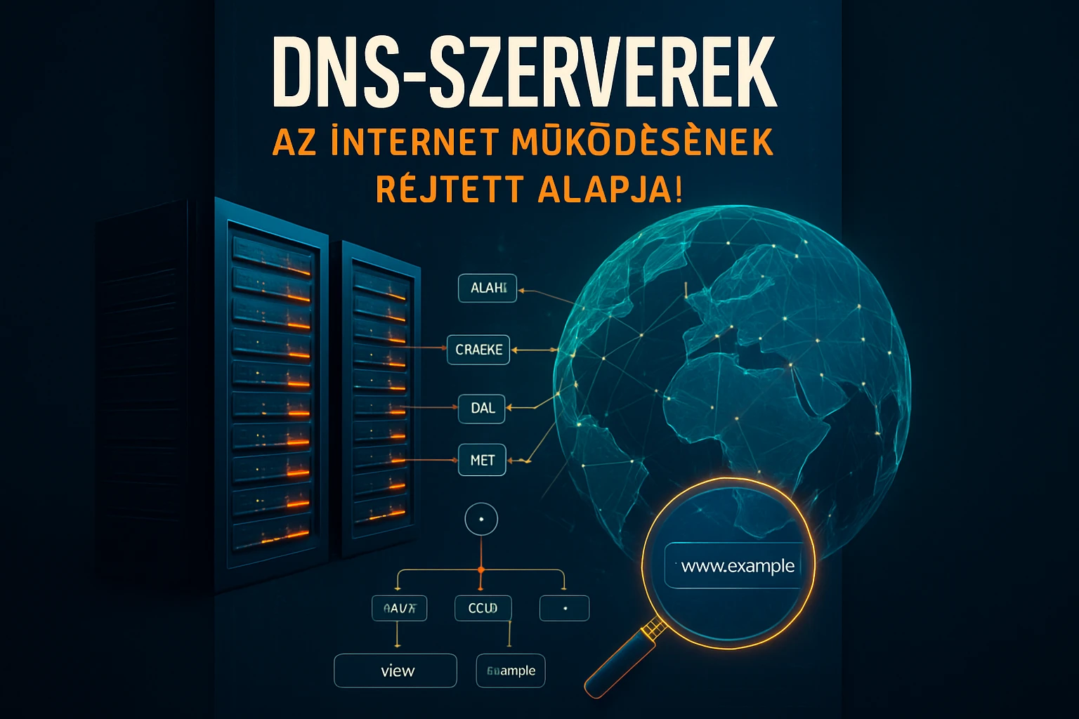 DNS-szerverek – az internet működésének rejtett alapjai 8 DNS-szerverek és internetes kapcsolatok ábrázolása, globális hálózattal.