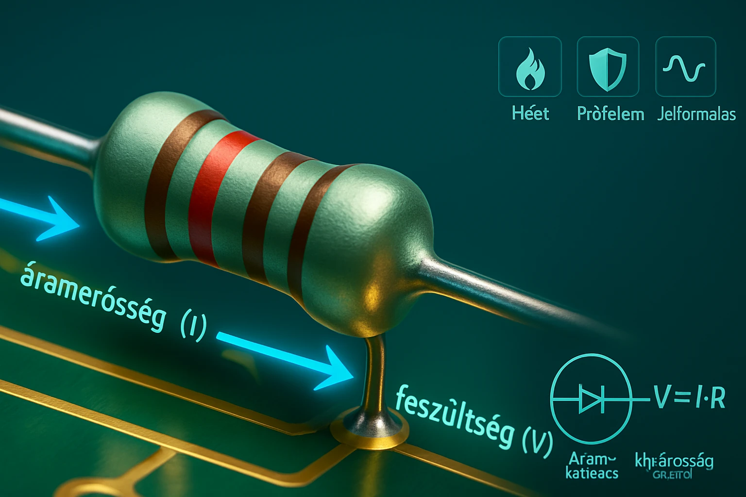 Áramköri ellenállás: Miért nélkülözhetetlen az elektronikai rendszerekben? 4 Egy ellenállás látható, amelyen áram és feszültség irányát mutató nyilak vannak.