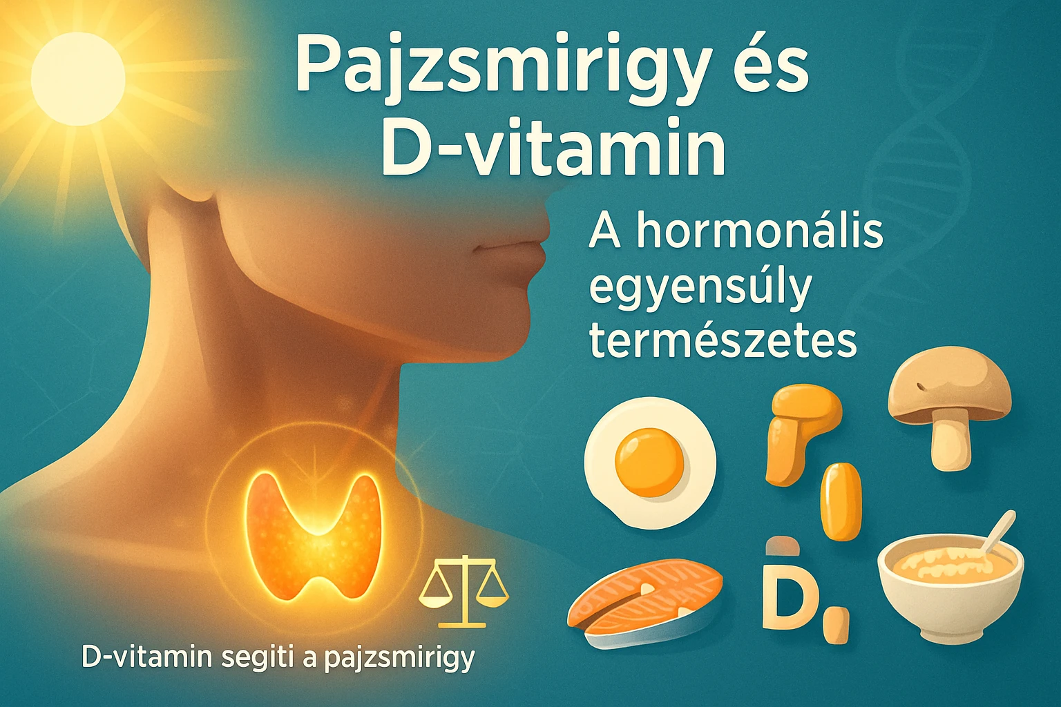 Pajzsmirigy és D-vitamin: A hormonális egyensúly természetes támogatása 67 Illusztráció a pajzsmirigyről és a D-vitaminnal kapcsolatos ételekről.