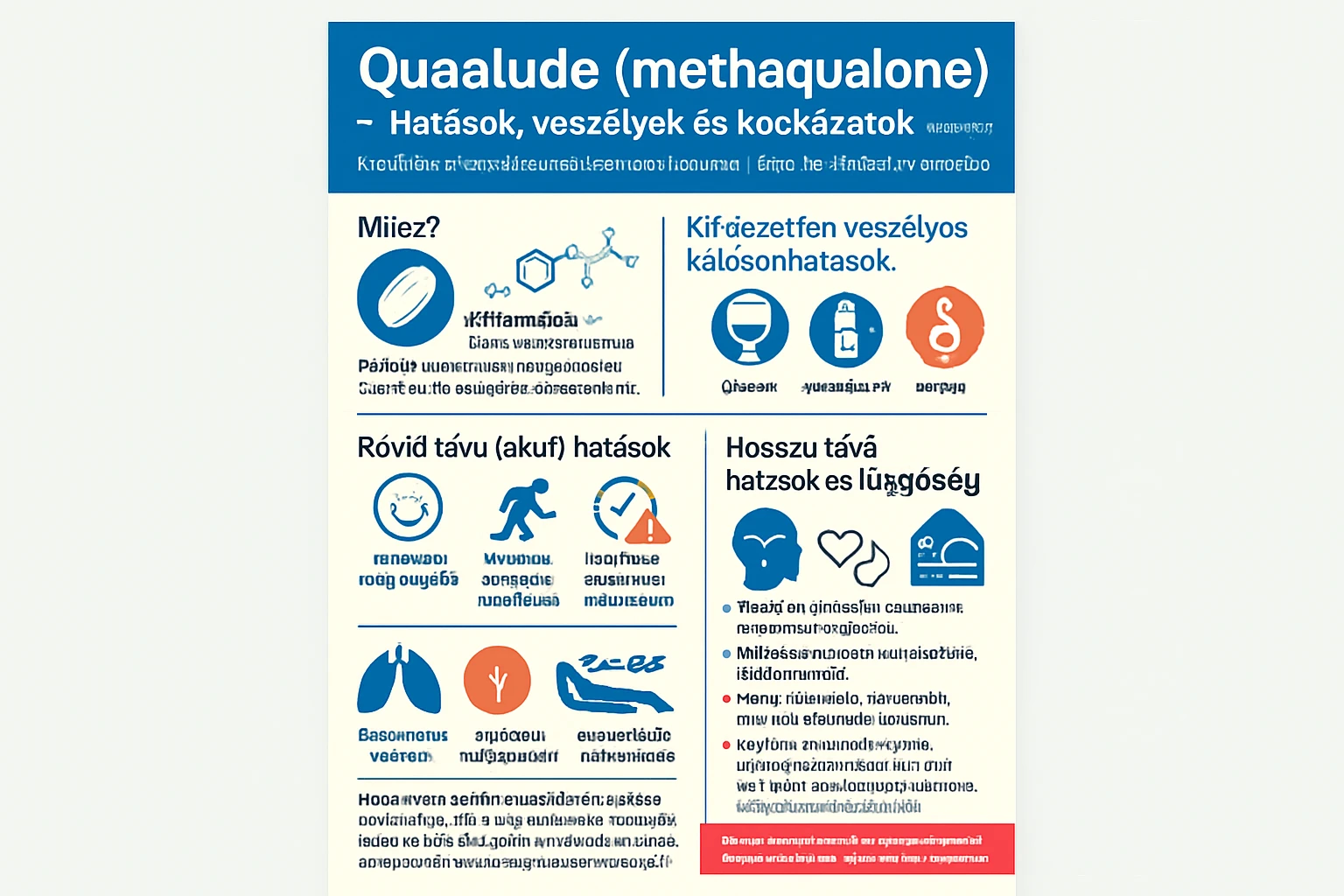 Quaalude (Methaqualone): Hatások, veszélyek és kockázatok részletesen 35 A Quaalude (methaqualone) hatásait és kockázatait bemutató infografika.