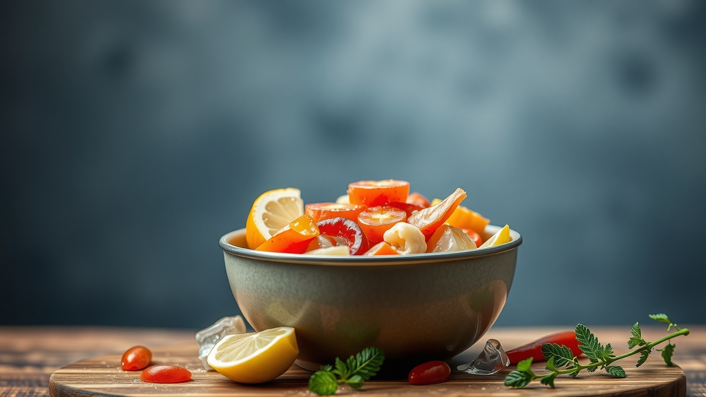 Tengeri táplálék gazdag vitaminokban és friss zöldségekben.