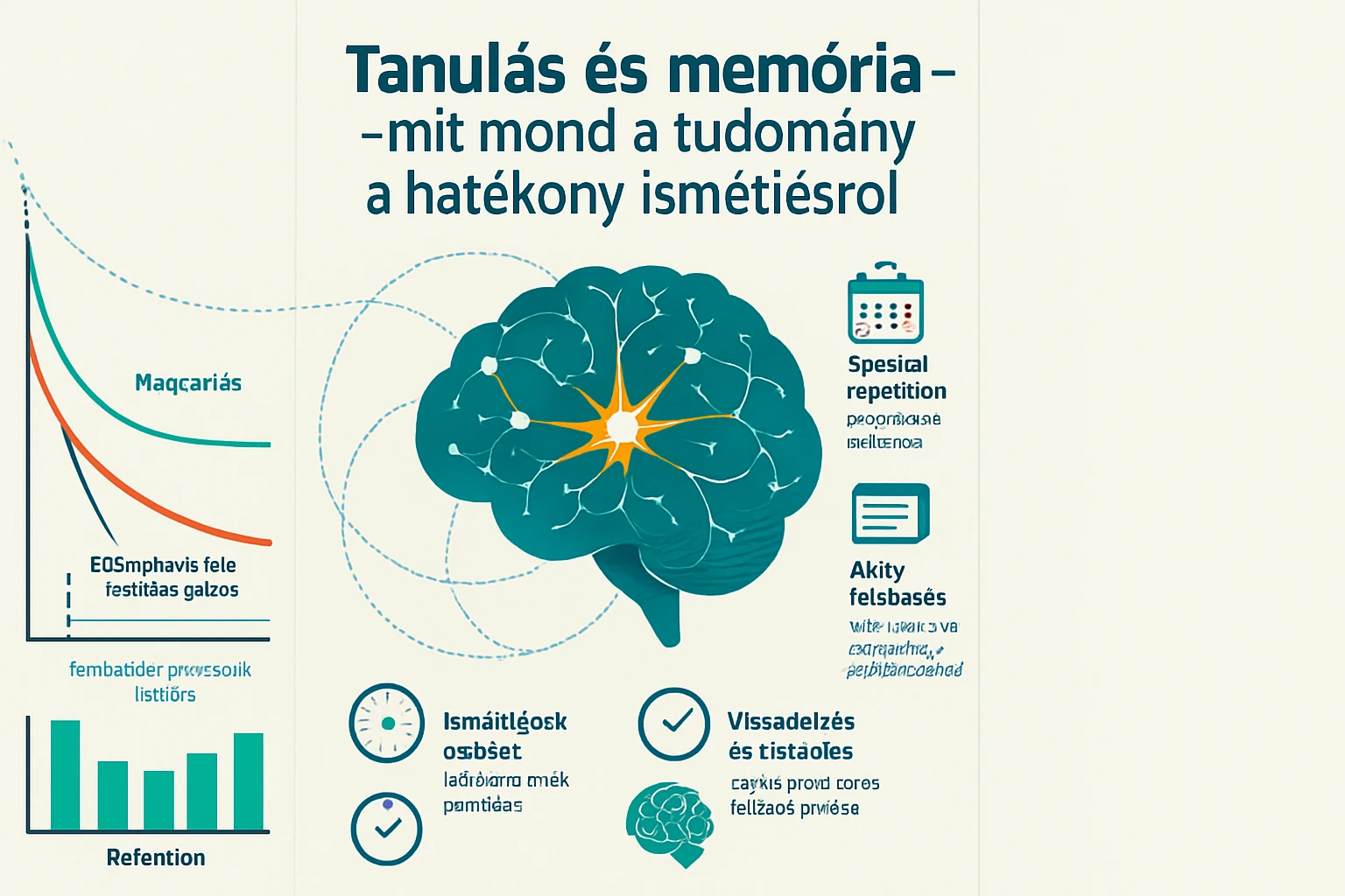 Egy agy illusztrációja, amely a tanulás és memória tudományos aspektusait mutatja be.