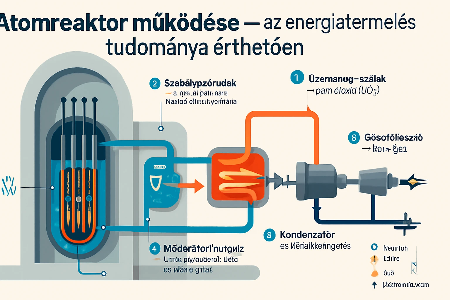 Az atomreaktor működését bemutató diagram, amely az energia előállításának folyamatát ábrázolja.