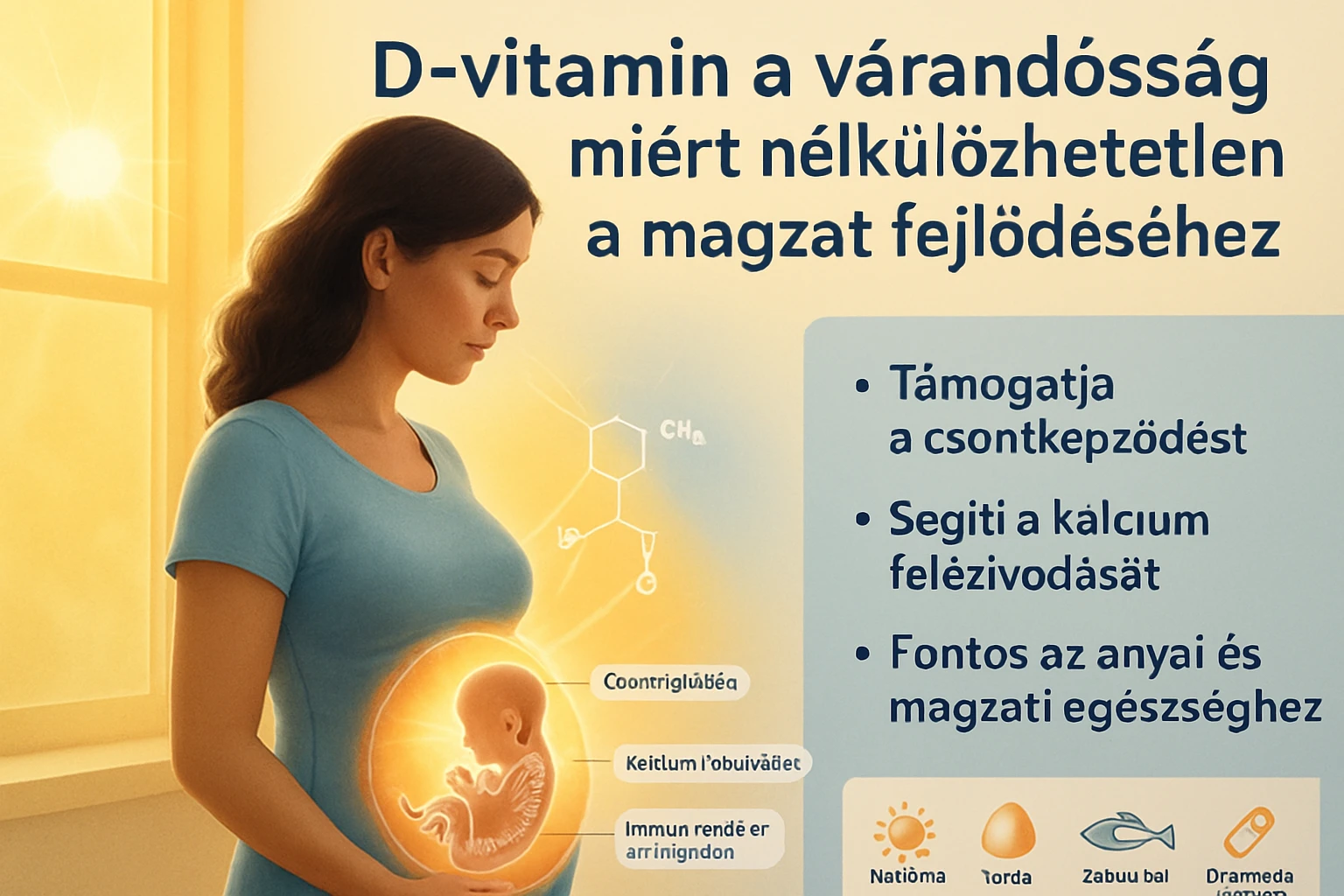 Egy várandós nő, aki a hasánál látható magzatra néz, háttérben napfény.