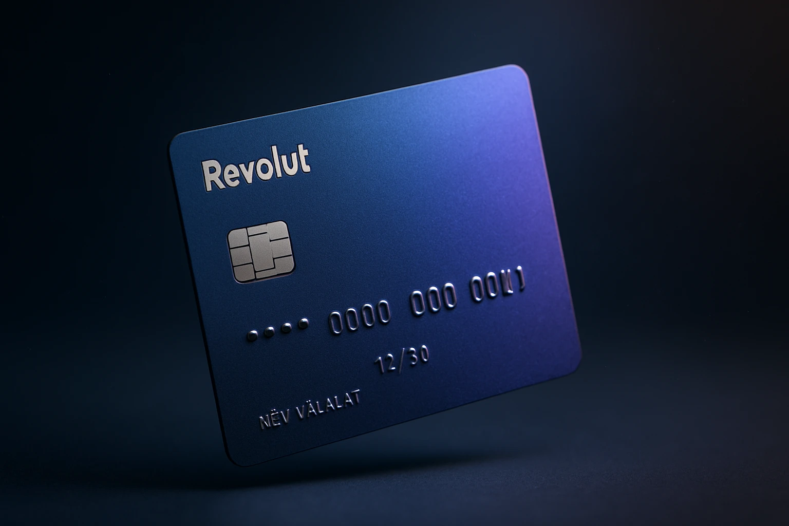 Revolut kártya – a pénzügyi szabadság új generációja 2 Egy Revolut bankkártya, sötét háttér előtt, modern dizájnnal.