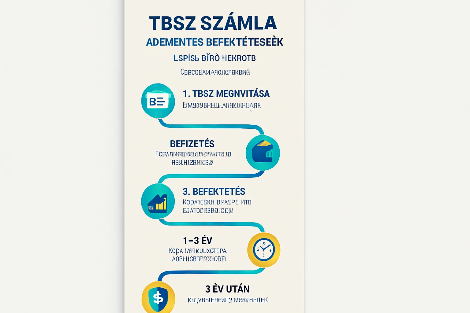 TBSZ számla adementes befektetéseinek lépései grafikus ábrázolása.