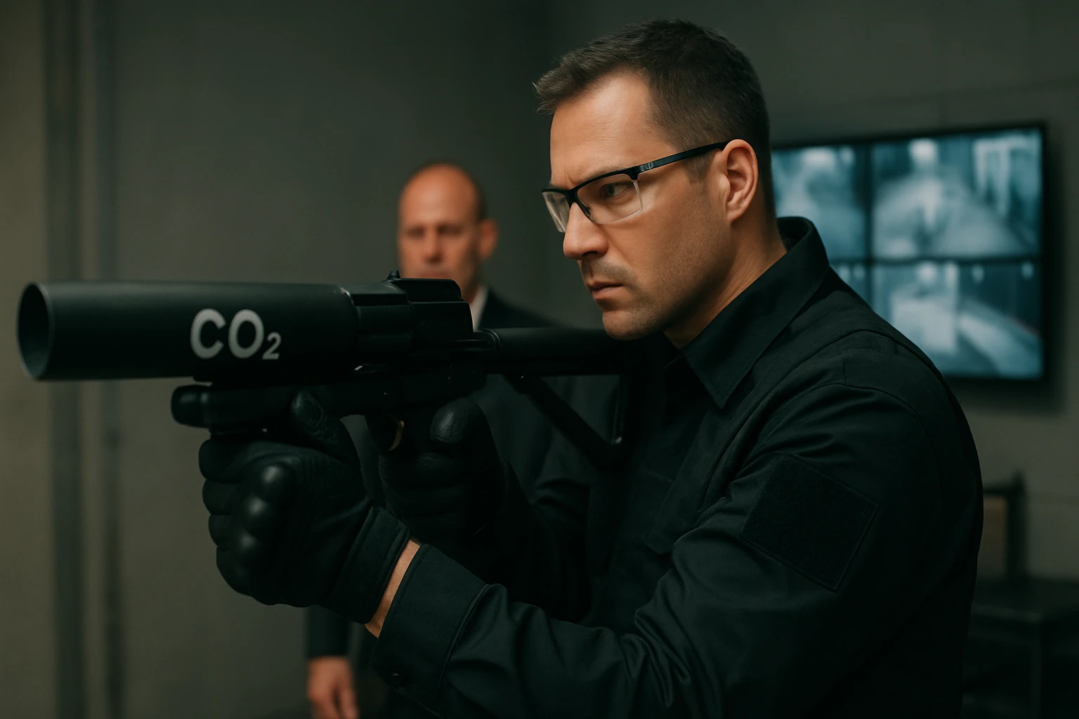 CO₂ fegyver használata biztonságtechnológiai környezetben.
