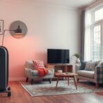 Modern elektromos hősugárzó egy otthoni nappaliban, fűtési megoldás