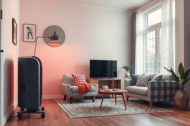 Modern elektromos hősugárzó egy otthoni nappaliban, fűtési megoldás