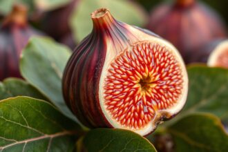 Friss füge szeletek egészséges levelekkel, gazdag tápanyagokban.