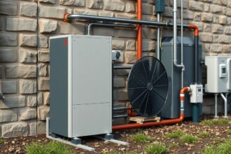 Geotermikus hőszivattyú falra szerelve, zöld energia megoldás