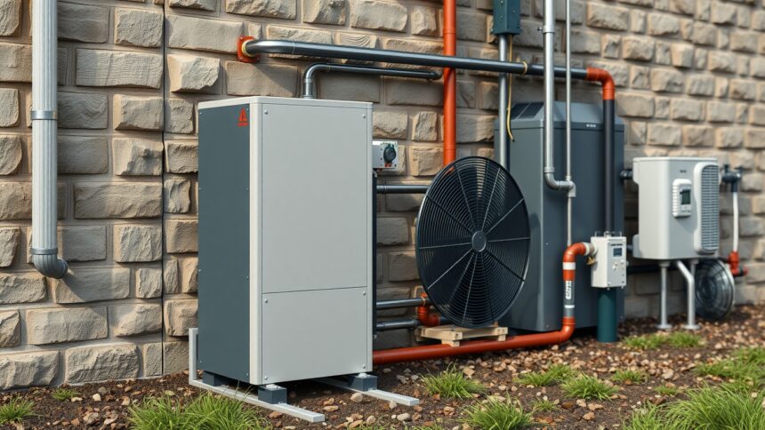 Geotermikus hőszivattyú falra szerelve, zöld energia megoldás