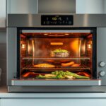 Modern gőzsütő friss zöldségekkel és ínycsiklandó ételekkel