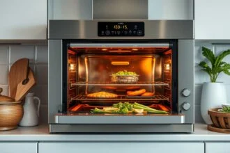 Modern gőzsütő friss zöldségekkel és ínycsiklandó ételekkel