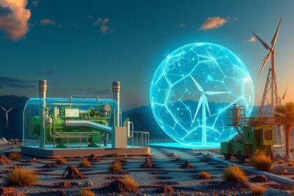 Hidrogéncella és megújuló energia technológiai ábrázolása