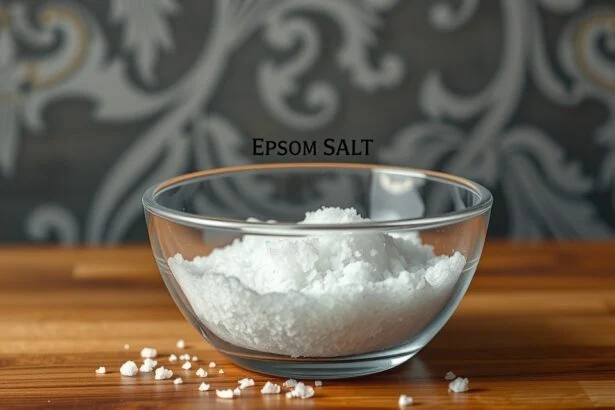 Keserű só egy üveg tálban, természetes és egészséges ásvány.