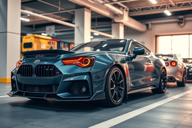 Modern külföldi autó a bemutatótermében