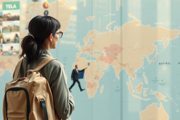 Nő térképet néz külföldi munkalehetőségek után kutatva.