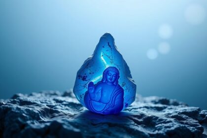Lapis lazuli drágakő Buddha szoborral, meditációhoz és belső békéhez