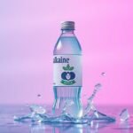 Lúgos víz palack vízcseppekkel, energikus háttérrel.