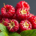 Friss málna levelekkel, egészséges gyümölcs a regeneráció támogatására.