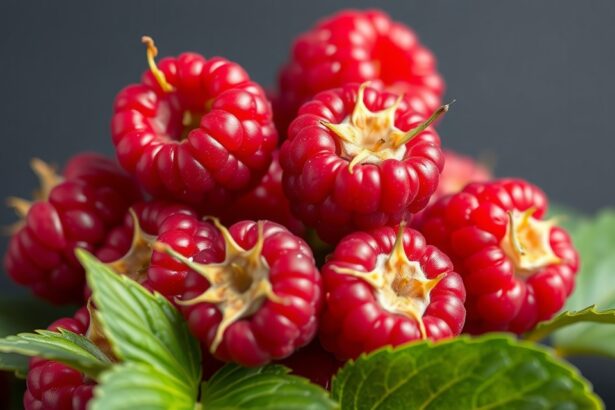 Friss málna levelekkel, egészséges gyümölcs a regeneráció támogatására.