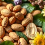 Mandula magvak friss növények között, gazdag tápanyagforrás.