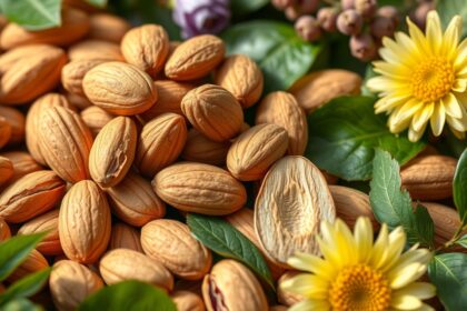 Mandula magvak friss növények között, gazdag tápanyagforrás.