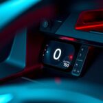 Modern elektromos gázpedál számítógépes kijelző autó belső térben