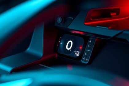 Modern elektromos gázpedál számítógépes kijelző autó belső térben