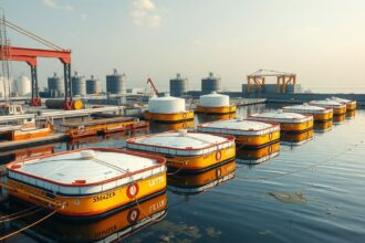 Úszófödeles tartályok a víz felszínén, folyadék tárolására