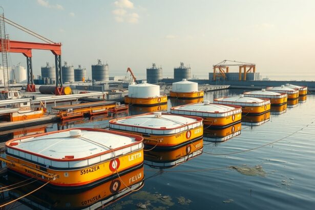 Úszófödeles tartályok a víz felszínén, folyadék tárolására