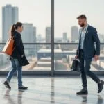 Két üzletember találkozása egy modern irodai környezetben