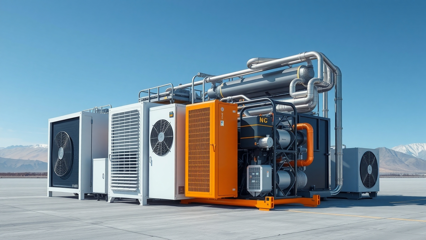 Modern gázhűtő és hűtőrendszer telepítve ipari környezetben