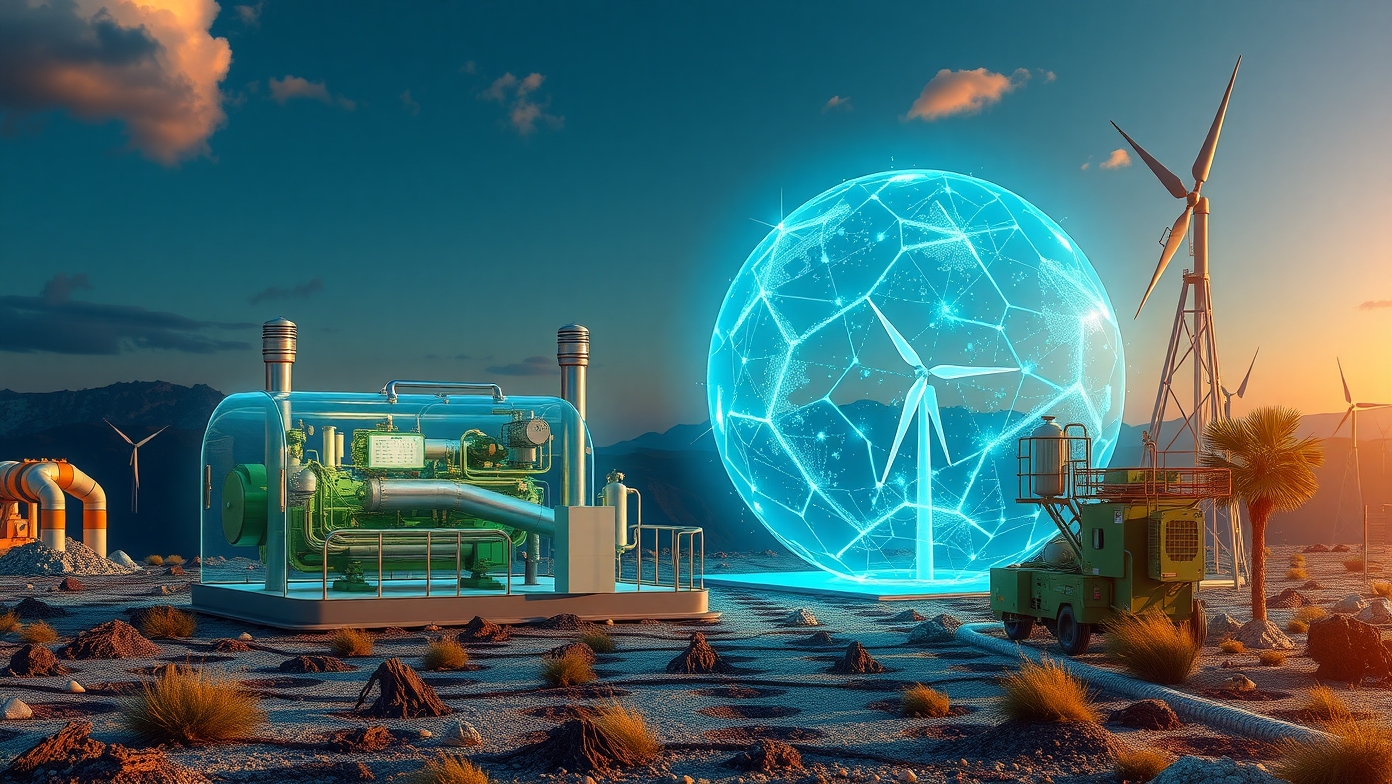 Hidrogéncella és megújuló energia technológiai ábrázolása