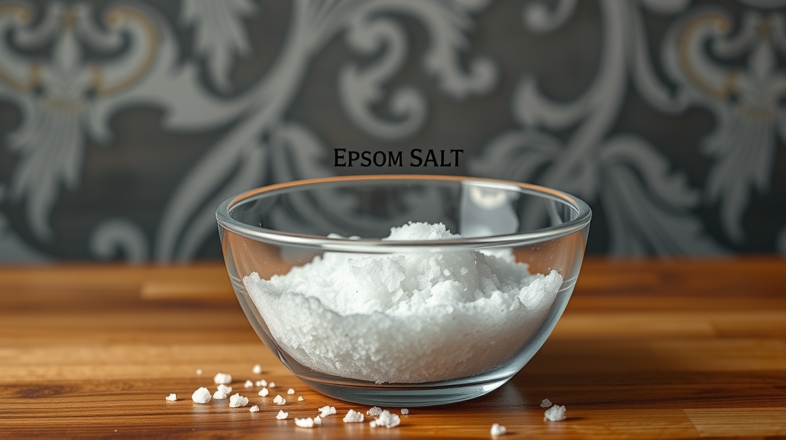 Keserű só egy üveg tálban, természetes és egészséges ásvány.