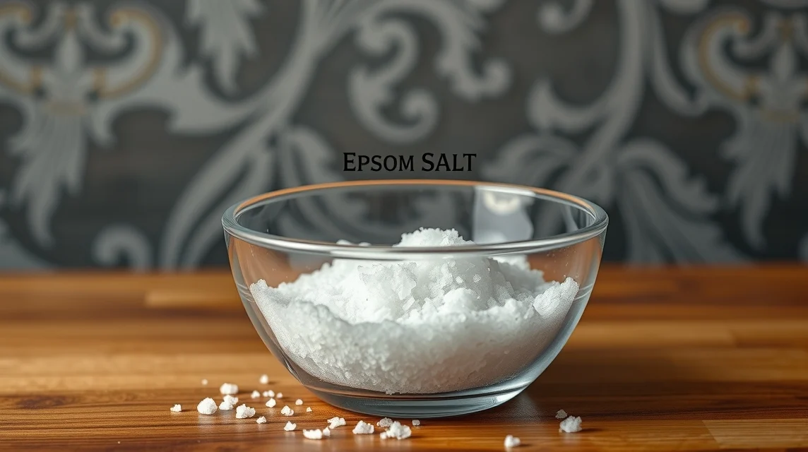 Keserű só egy üveg tálban, természetes és egészséges ásvány.
