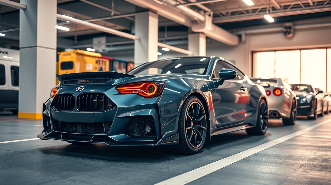 Modern külföldi autó a bemutatótermében