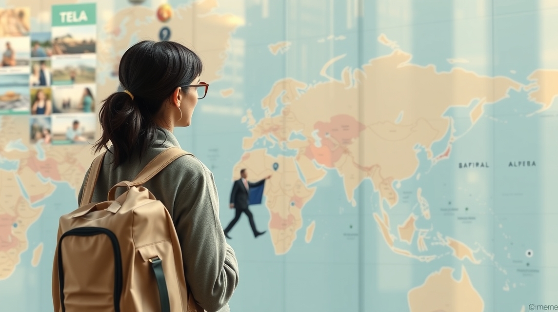 Nő térképet néz külföldi munkalehetőségek után kutatva.