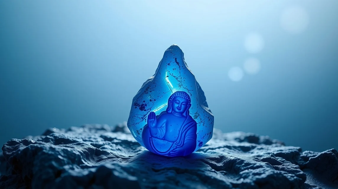 Lapis lazuli drágakő Buddha szoborral, meditációhoz és belső békéhez