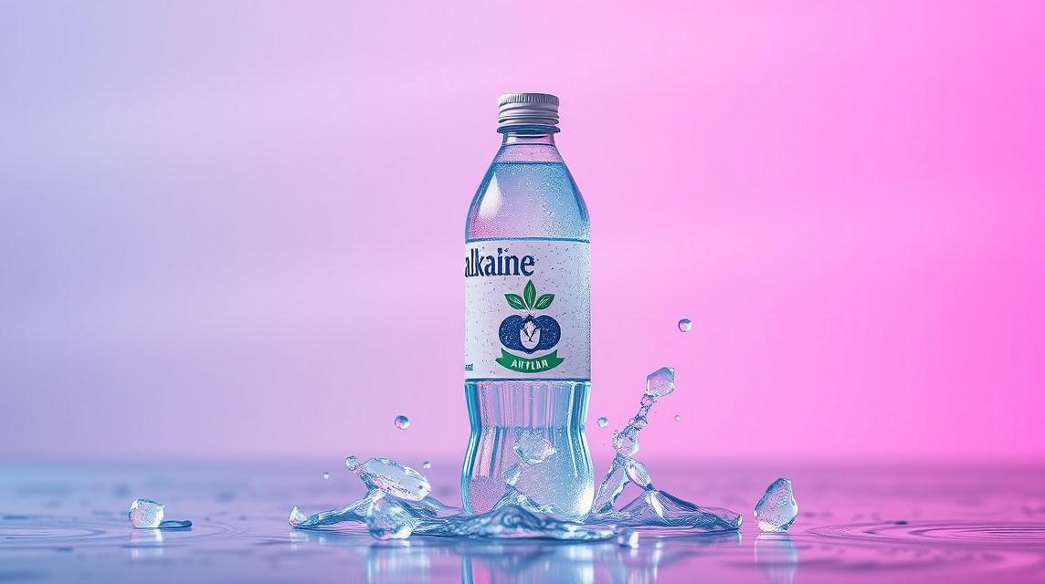 Lúgos víz palack vízcseppekkel, energikus háttérrel.