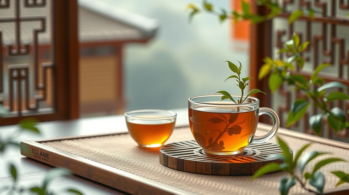 Luobuma tea served in a traditional setting with plants