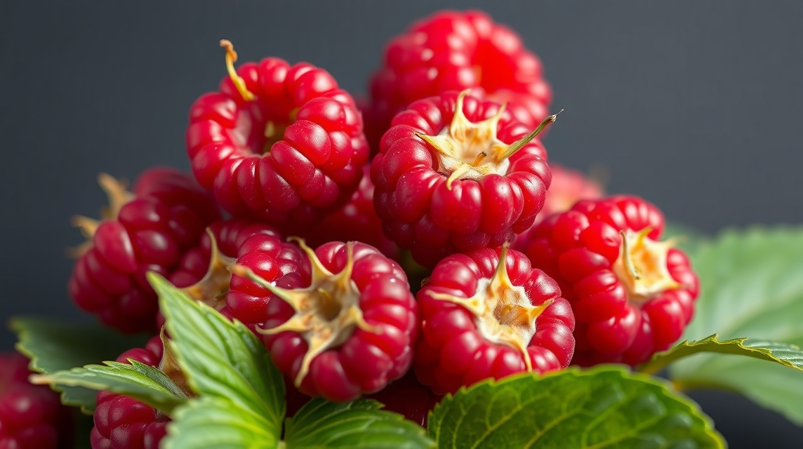 Friss málna levelekkel, egészséges gyümölcs a regeneráció támogatására.