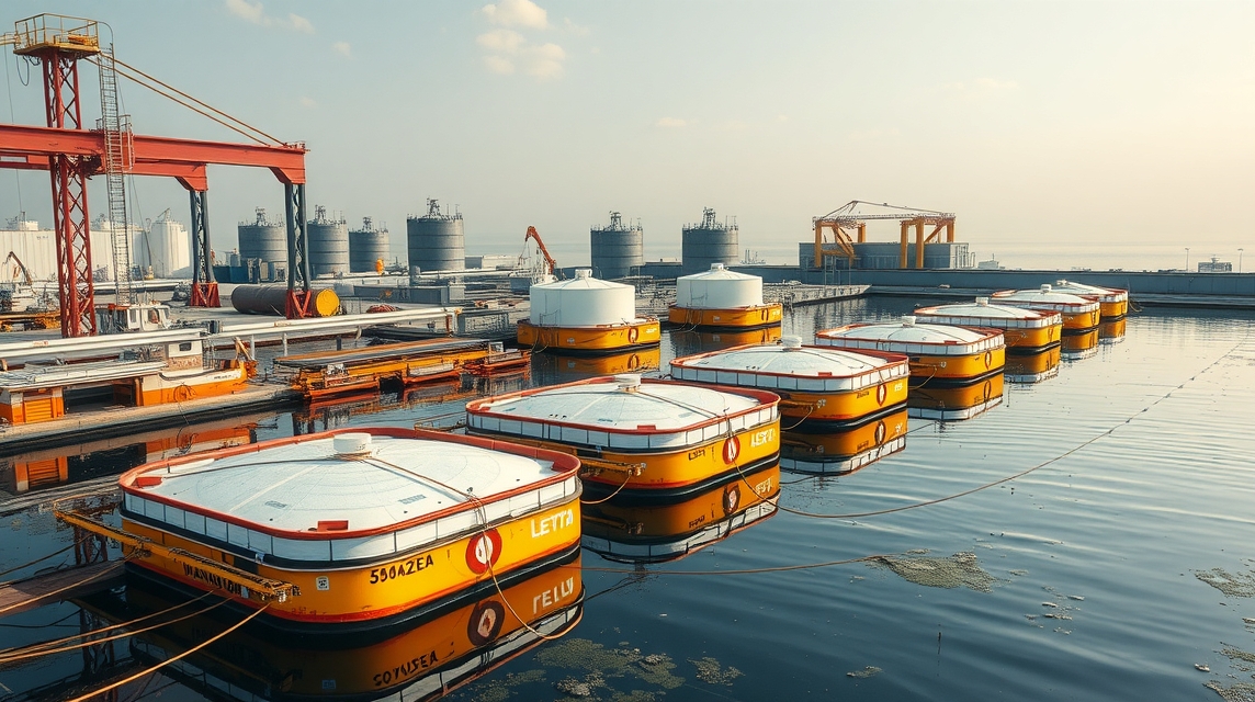 Úszófödeles tartályok a víz felszínén, folyadék tárolására