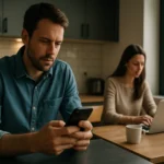 Modern ember használ elektromosságot okostelefonon otthon