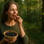 Nő berkenyével a kezében, egészséges életmódra törekvő természetszerető.