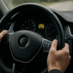 Autó kormányzása ABS rendszerrel, modern jármű belső