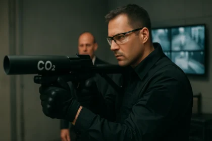 CO₂ fegyver használata biztonságtechnológiai környezetben.