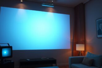 Projektorlámpa és vetített kép modern környezetben